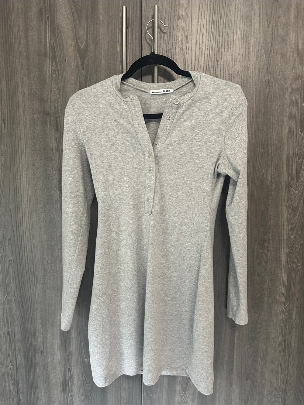 Reformation Light Grey Long-Sleeve Henley Dress
